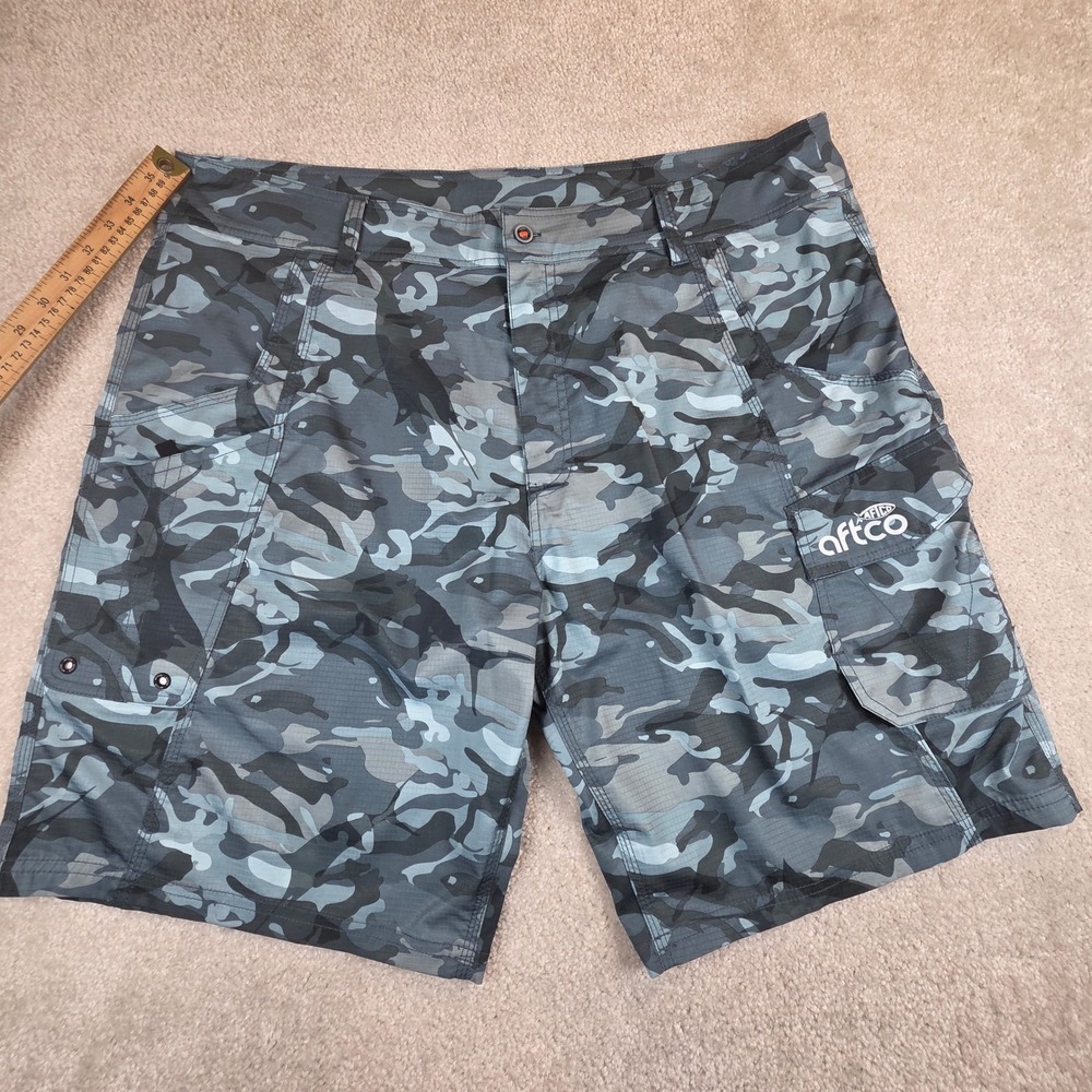 AFTCO Mens Blue Camo Fishing Cargo Shorts Size 40 Ripstop Stretch Quick Dry